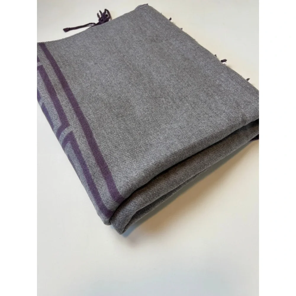 Alpaca Wool Scarf Purple Grey Greek Key Reversible Wrap OS Peru Fringe Shawl